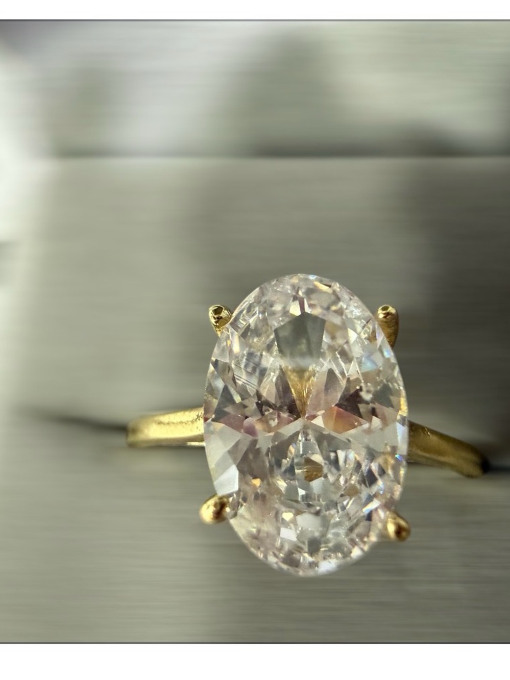 14kt Yellow Gold Plated 5ct Oval Moissanite Diamond Ring Size 7